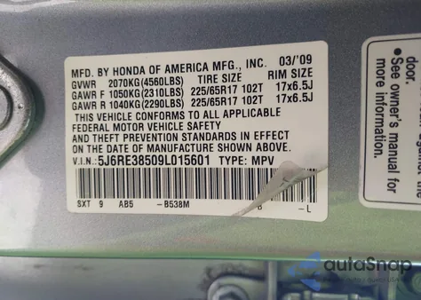 2009 Honda Cr-V Ex from USA, damaged, VIN 5J6RE38509L015601